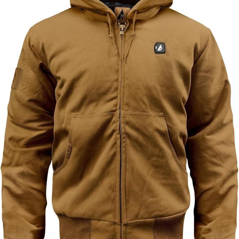 ActionWave Heated Work Jacket – Khaki, Heavy Duty w/ 3 Zone Heating System, Lg